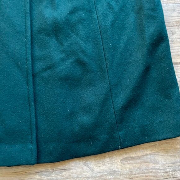 Vintage Wool Trench Coat Women's Large Green Velvet Black Neck Buttons 80s 90s - Picture 11 of 11